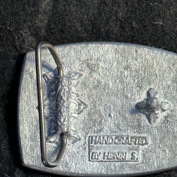 Peter Leather & Metal Western Belt Buckle Brown Silver Cowboy Style - Picture 2 of 2